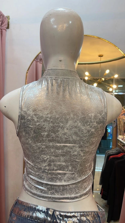 BLUSA CORTA METALIZADA PLATA