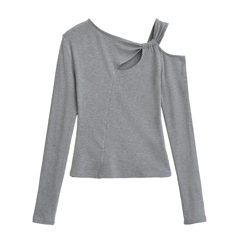 BLUSA GRIS MANGA LARGA CON NUDO