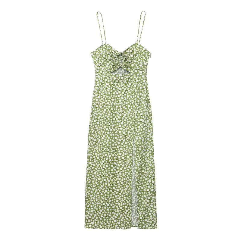 VESTIDO FLORES VERDE CON ESCOTE