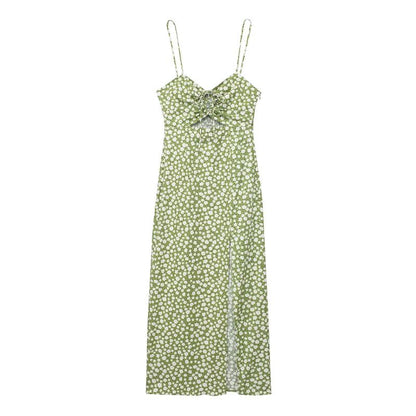 VESTIDO FLORES VERDE CON ESCOTE