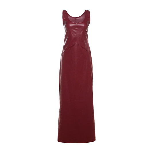 VESTIDO BURGUNDY EFECTO PIEL