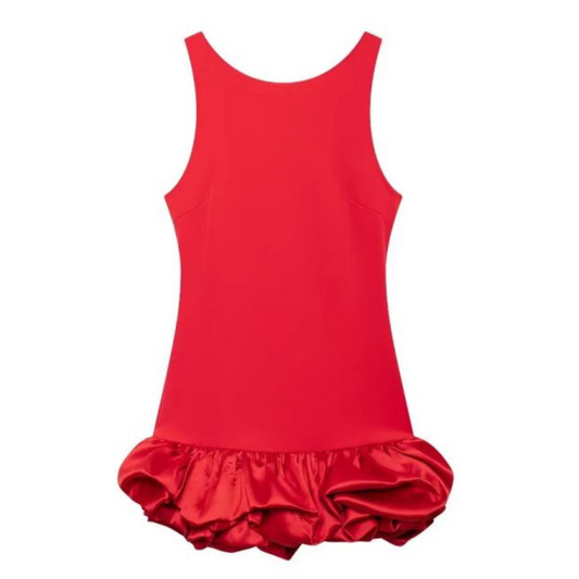 VESTIDO CORTO CON OLAN ROJO