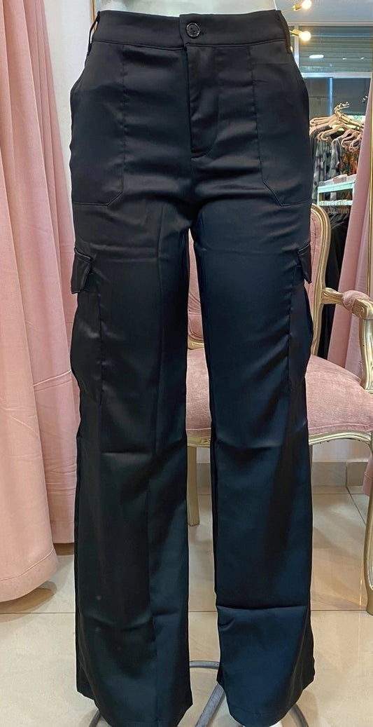 PANTALON CARGO SATÍN NEGRO