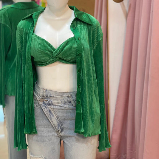 CAMISA VERDE PLISADA CON TOP