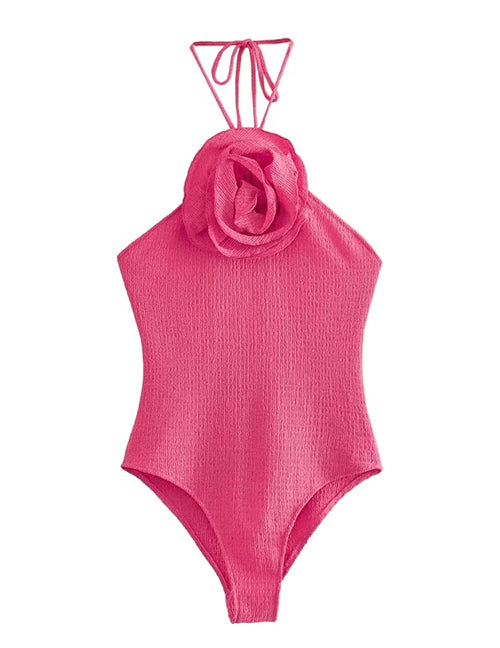 BODY CON FLOR EN CUELLO ROSA