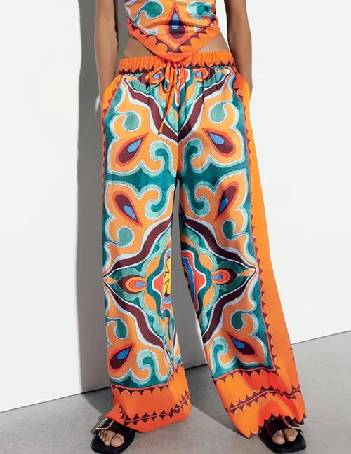 PANTALON ESTAMPADO NARANJA Y AZUL