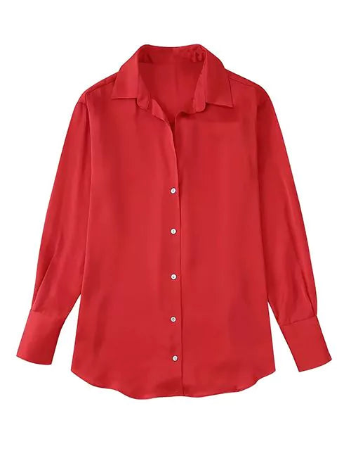 CAMISA ROJA SATINADA CON BOTONES