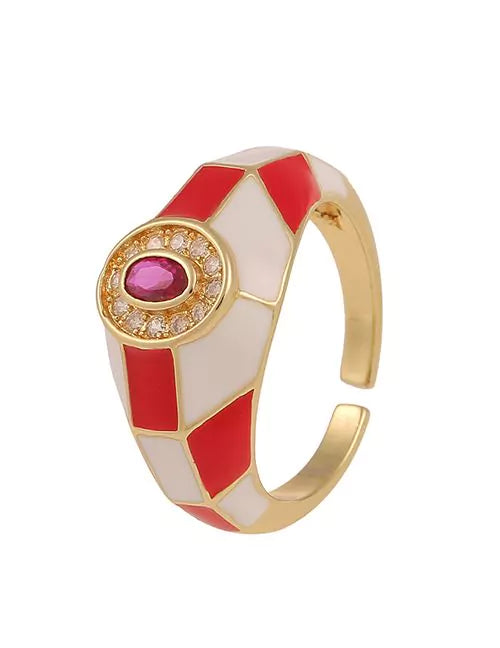 ANILLO PORCELANA CUADROS ROJOS