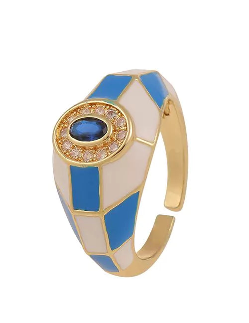 ANILLO PORCELANA CUADROS AZUL CIELO