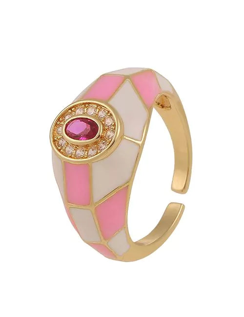 ANILLO PORCELANA CUADROS ROSA